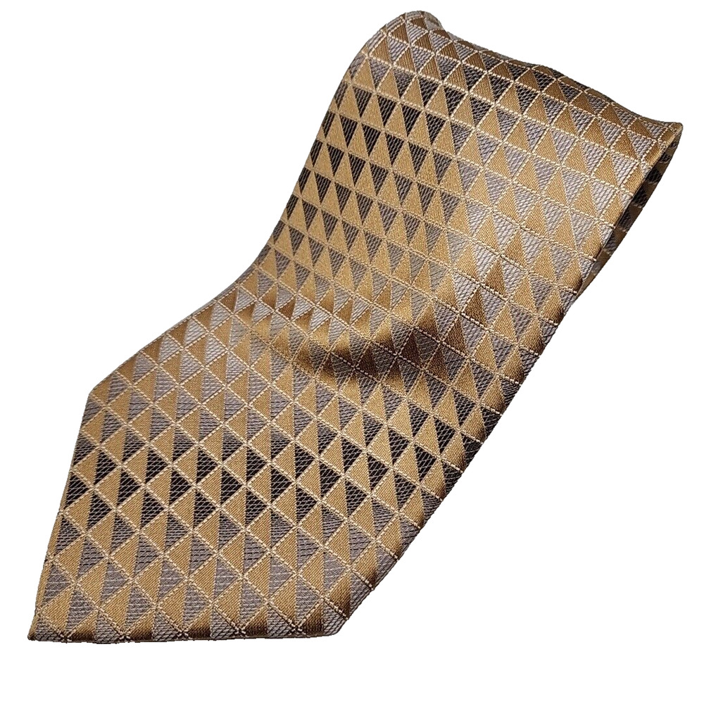 Alexander Julian Colours Silk Necktie Gold Geometric - Like New